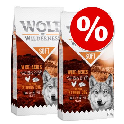 Výhodné balenie Wolf of Wilderness "Soft & Strong" 2 x 12 kg - Wide Acres - kuracie